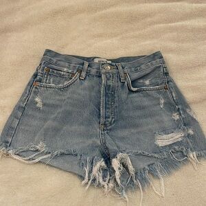 Aritzia AGOLDE jean shirts, size 23, medium blue. Distressed style.